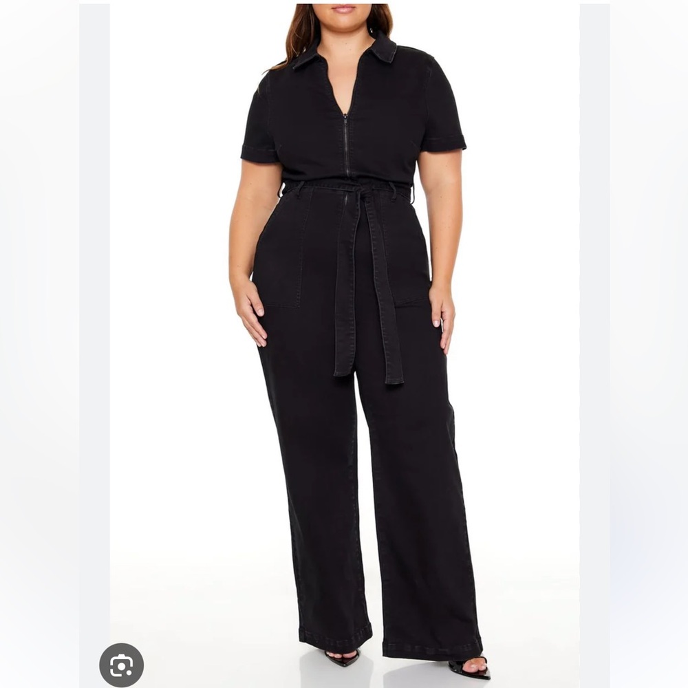 Fashion nova curve Forever 21 plus size black stretch denim jumpsuit